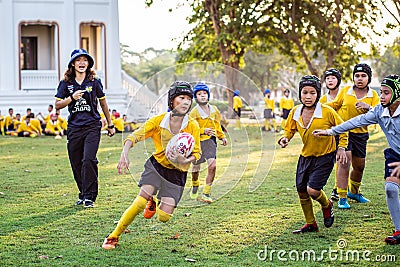 Mini Rugby match with boys player Editorial Stock Photo