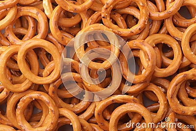 Mini salted crispbread rings Stock Photo