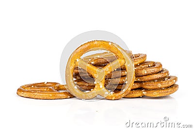 Mini salted pretzels isolated on white Stock Photo