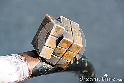 Mini sculpture of Rubik Cube Editorial Stock Photo