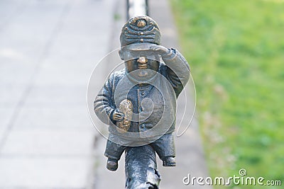 Mini sculpture of soldier Svejk in Uzhgorod Editorial Stock Photo