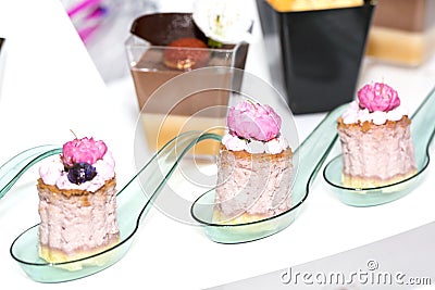 Mini snacks for buffet and banquet in a plastic bowl Stock Photo
