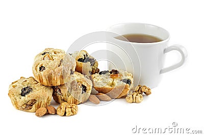 Mini Stolle with tea cup on a white background Stock Photo