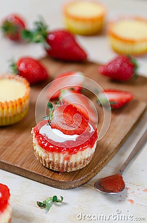 Mini Strawberry Cheesecakes Stock Photo