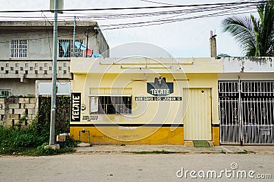 Mini Super Los Juniors, with hand-painted Tecate sign, in Tulum, Quintana Roo, Mexico Editorial Stock Photo