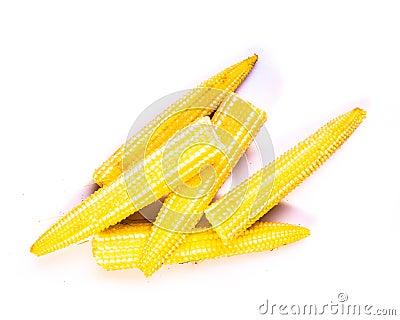 Mini sweetcorn isolated on white Stock Photo