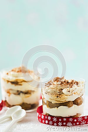 Mini tiramisu pots Stock Photo