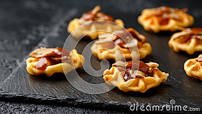 Mini waffle duck party food on rustic stone background Stock Photo