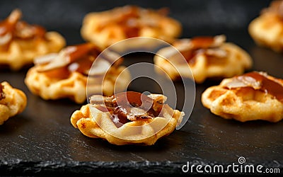 Mini waffle duck party food on rustic stone background Stock Photo