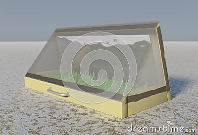 Mini warm house for growing seedlings in early spring 3d illustration Stock Photo