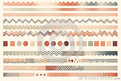 Mini Washi Tape Strips, Watercolors Washy Tape Icon Set, Retro Decorative Adhesive Strips Collection Stock Photo