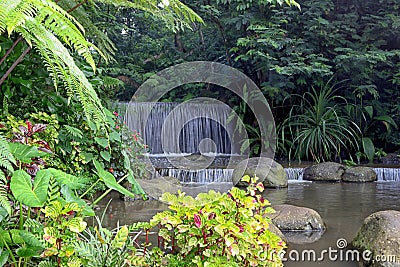 Mini Waterfall in Imah Seniman Resort, Lembang. Bandung. Indonesia Stock Photo