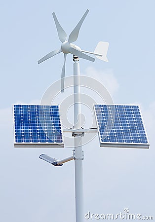 Mini wind power and solar panels Stock Photo