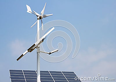 Mini wind power and solar panels Stock Photo