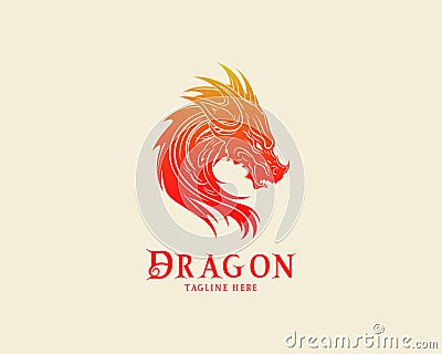 Dragon logo with simple gradient red color, vector eps file Vector Illustration