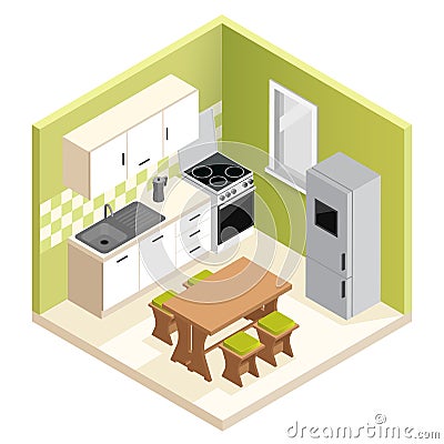 Miniature apartment kitchen vector illustration Vector Illustration