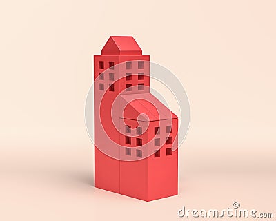 Miniature Building, 3d Icon, monochrome red color, flat and solid style, 3d Rendering Stock Photo
