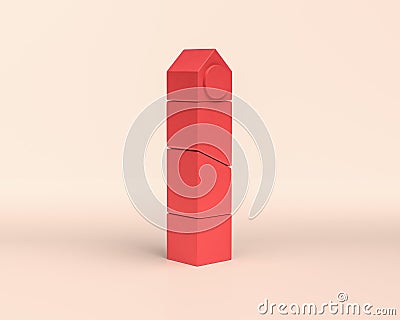 Miniature Building, 3d Icon, monochrome red color, flat and solid style, 3d Rendering Stock Photo
