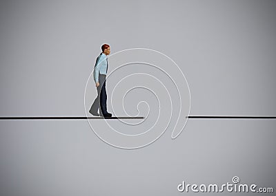 A miniature business man walking on a broken path. Stock Photo