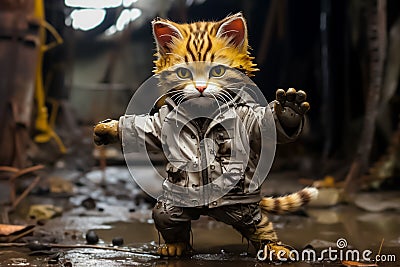 Cat in rain clothes Stock Photo