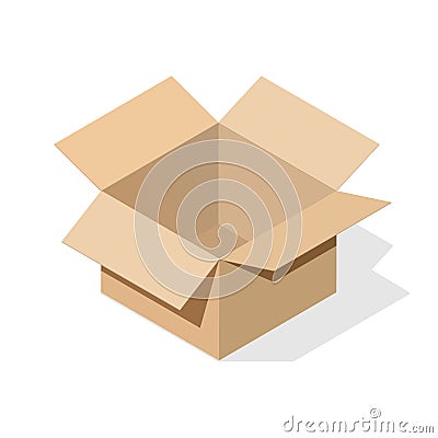 Cardboard box with flat shadow. Vector Illustration