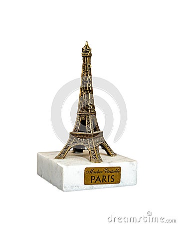 Miniature Eiffel Tower Paris figurine white background Stock Photo
