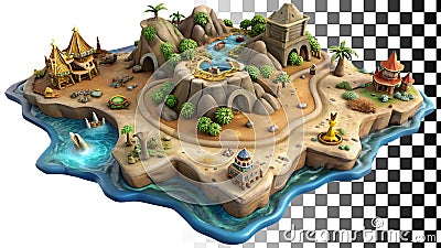 Miniature fantasy island map terrain model game asset style png transparent image Generative AI Stock Photo