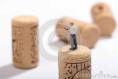 Miniature figure of a sommelier or wine expert Stock Photo