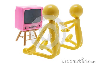 Miniature Figures with Toy TV Stock Photo