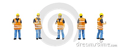 Worker wearing safety vest and posing in posture isolated on white background. Stock Photo
