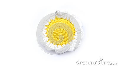 Miniature flower keychain in white with yellow colors Stock Photo