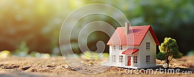 Miniature House Symbolizes Real Estate Sale Stock Photo