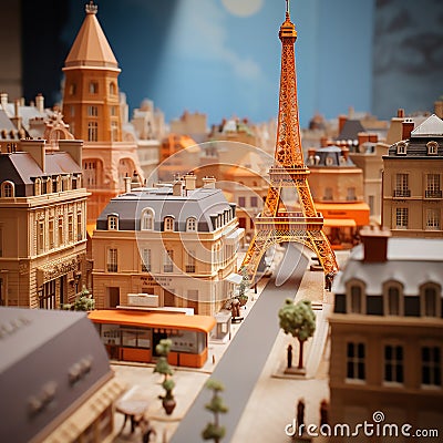 Miniature models of buildings and tourist. Eiffel tower in paris miniature model of the city Stock Photo