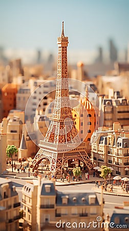 Miniature models of buildings and tourist. Eiffel tower in paris miniature model of the city Stock Photo