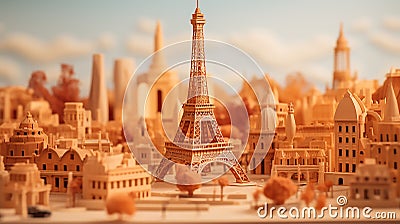 Miniature models of buildings and tourist. Eiffel tower in paris miniature model of the city Stock Photo