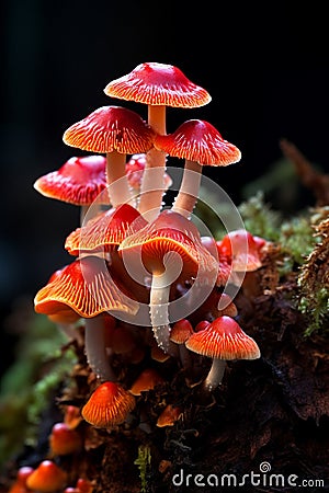 Miniature Mystique: A Mushroom's World Stock Photo