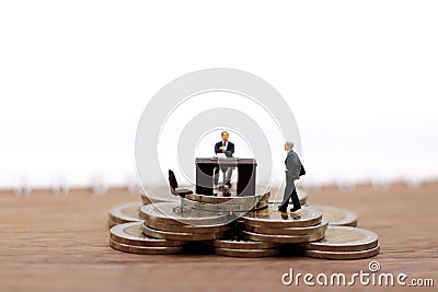 Miniature people: Business Person waiting for interview. Employ Stock Photo