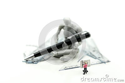 Miniature people : Businessman and Engineer deal production robots,industry Robot Business concept. Stock Photo