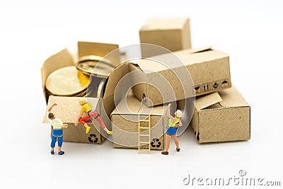 Miniature people: Climbers are climbing box. Image use for business, industrial and logistic concept Stock Photo