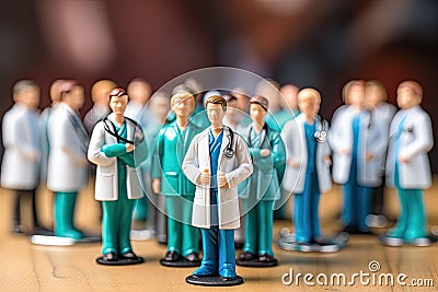 Miniature people : Doctor and Nurse standing with stethoscope,healthcare and medical concept, Doctor team with medical stethoscope Stock Photo