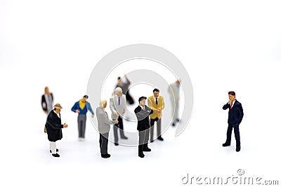 Miniature people: Group of businessmen work with team. Image use for background choice of the best suited employee, HR,job Stock Photo