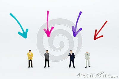 Miniature people: Group of businessmen work with team, using as background Choice of the best suited employee, HR, HRM, HRD, job Stock Photo