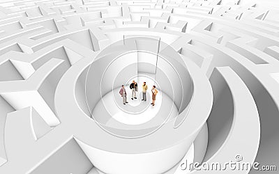 Miniature people meeting in a maze Stock Photo