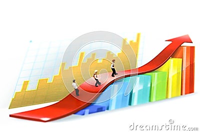 Miniature people : Successful businessman with Paper graph chart ,Business Growth concept Stock Photo