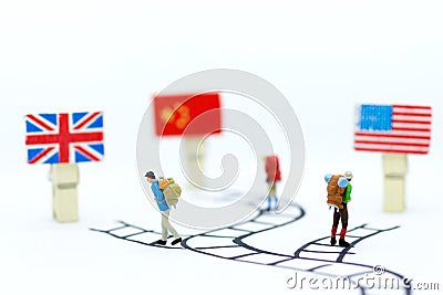 Miniature people: Travelers go to the oversea. Image use for traveling abroad, business concept Stock Photo
