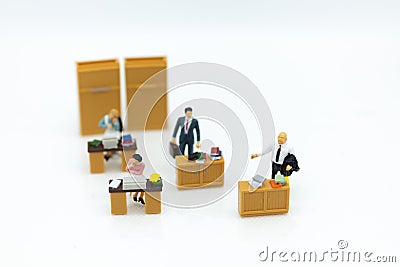 Miniature people : Working in the office, salary man, talent development work. Image use for keeping money for future Stock Photo