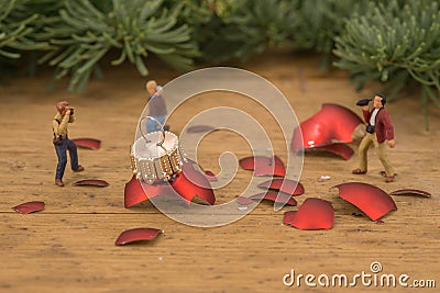 Miniature of photographers and broken christmas balls Stock Photo