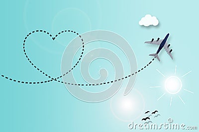 Airplane love cloud trail Cartoon Illustration