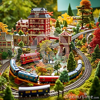 Miniature railway with intricate details and vibrant colors Stock Photo