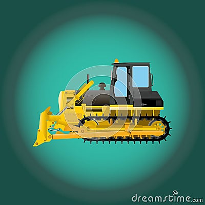 Miniature and realistic flat icon of a crawler tractor, bulldozer. Vector Illustration